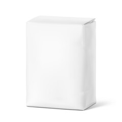 Vertical bag package mockup. Half side view. Vector illustration isolated on white background. Easy to use for presentation your product, idea, promo, design. EPS10.	