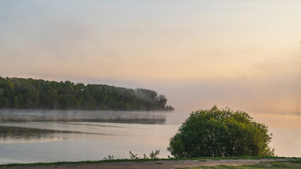 Fog over the river at dawn.
