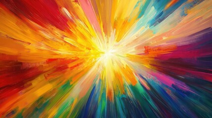 Obraz premium Energetic burst of multicolored rays, spreading outwards in a dynamic and vibrant pattern.
