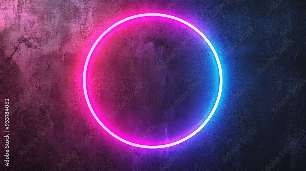 Poster glowing round frame with gradient neon light, ideal for highlighting content on a dark background.