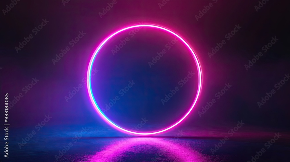 Aufkleber glowing round frame with gradient neon light, ideal for highlighting content on a dark background.