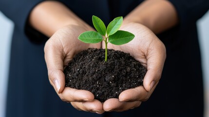 Sustainable Growth in Business Concept - Businesswoman Holding Plant with Growth Chart, Eco-Friendly Finance. Copy Space Available. 8K High Detail Image.