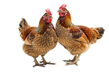 Fototapeta premium Two chickens standing next to each other