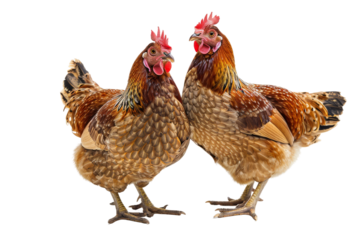 Two chickens standing next to each other