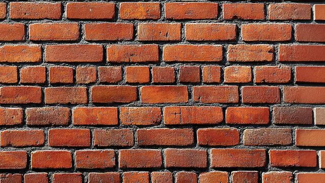 A detailed view of a red brick wall showcasing the texture and patterns under natural light in an urban environment.