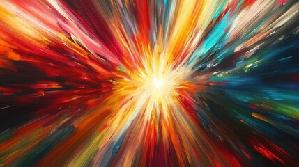 Obraz premium Radiating rays of vibrant colors, forming a dynamic and energetic visual explosion.