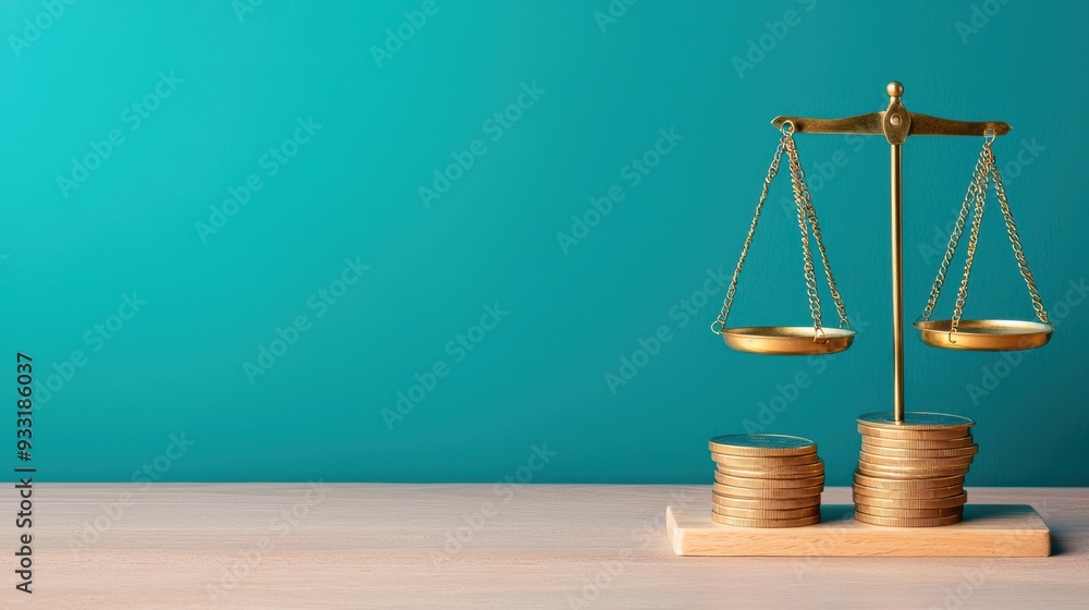 Poster contrasting economic scales - symbolizing inequality with weight discrepancy in high resolution imag