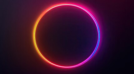 Obraz premium Round neon frame glowing with a gradient of colors, set against a dark background for a vibrant effect.
