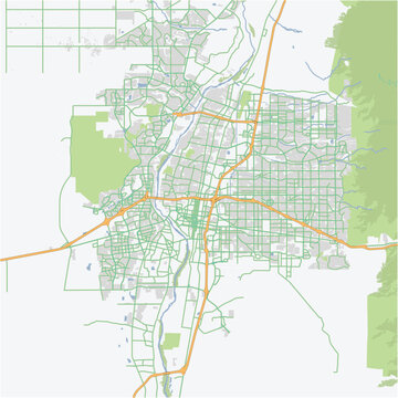 Road map of Albuquerque in New Mexico. Contains layered vector with roads water, parks, etc.