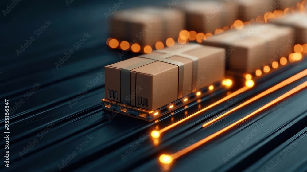 Poster seamless supply chain nodes connected by light beams for efficient logistics operations in 8k high d