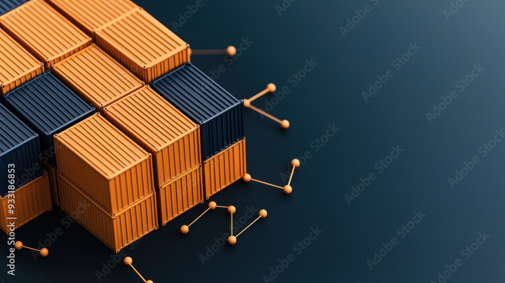 Poster seamless logistics network: supply chain nodes connected by light beams, 8k high detail image with c