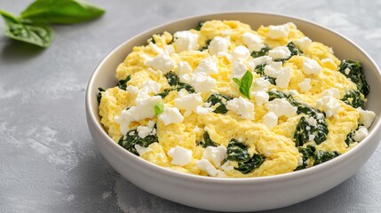 Scrambled eggs with spinach and feta cheese