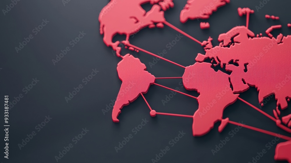 Aufkleber global trade network map with dynamic connection lines in 8k resolution and copy space for text