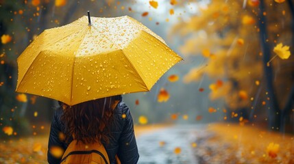 woman with umbrella in beautiful autumn forest or park