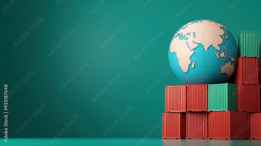 Aufkleber global trade concept: shipping containers forming a globe with copy space for text in 8k high detail