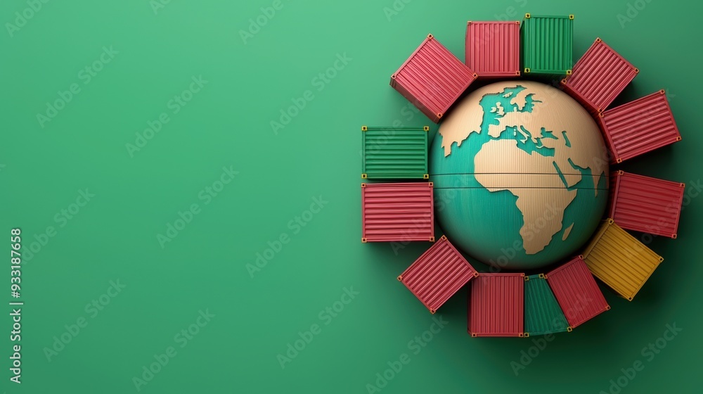 Aufkleber global trade concept with shipping containers forming a globe - high detail 8k image with copy space