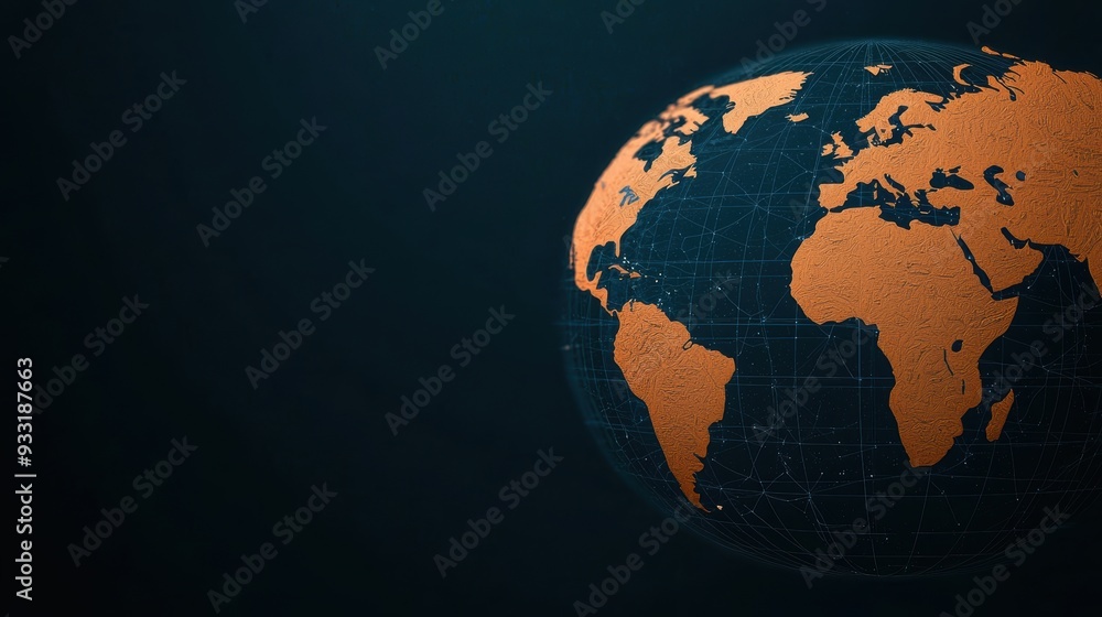 Poster global trade winds: detailed digital world map connecting continents, 8k resolution copy space for t