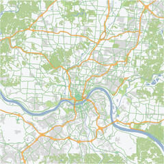 Fototapeta premium Road map of Cincinnati in Ohio. Contains layered vector with roads water, parks, etc.