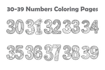 30-39 Number Coloring Pages Preschool Learning and Tracing Number Worksheet