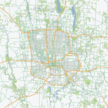 Road map of Columbus in Ohio. Contains layered vector with roads water, parks, etc.
