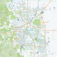Road map of Denver in Colorado. Contains layered vector with roads water, parks, etc.