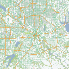 Road map of Dallas in Texas. Contains layered vector with roads water, parks, etc.