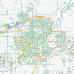 Road map of Edmonton in Canada. Contains layered vector with roads water, parks, etc.