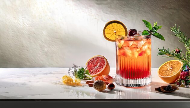 A chic cocktail menu layout on a white background, featuring detailed drink recipes and ingredients, with natural light emphasizing clarity and elegance.