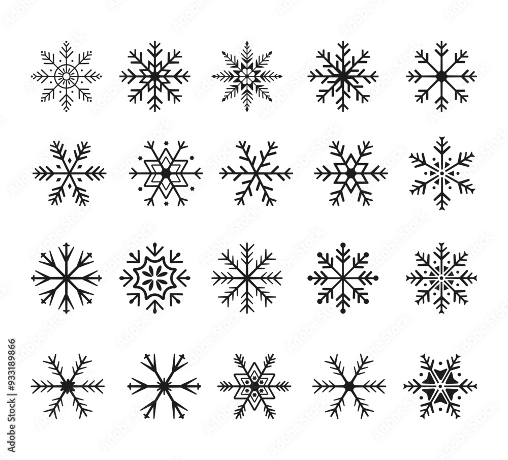 Canvas Prints set of cute snowflake icons on isolated white background new year ornament symbols for mobile apps a