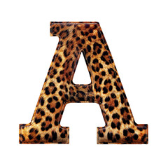 The letter 'A' made with leopard skin isolated on a white transparent background