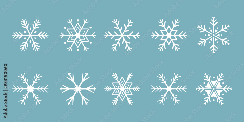 Wall mural set of cute snowflake icons on isolated background new year ornament symbols for mobile apps and web