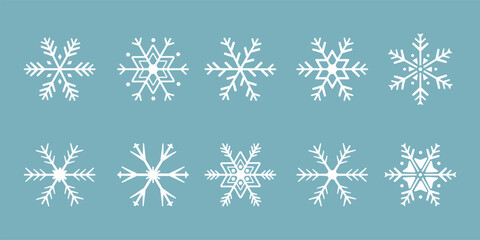 Set of cute snowflake icons On isolated background New Year ornament Symbols for mobile apps and website design. Flat snow icons, silhouette. 
