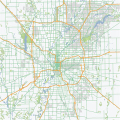 Fototapeta premium Road map of Indianapolis in Indiana. Contains layered vector with roads water, parks, etc.
