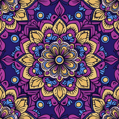 Colorful Floral Mandala: Purple, Yellow, and Blue Harmony
