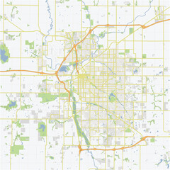 Road map of Lincoln in Nebraska. Contains layered vector with roads water, parks, etc.