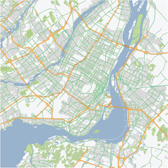 Obraz premium Road map of Montreal in Canada. Contains layered vector with roads water, parks, etc.