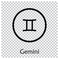 Gemini sign . Vector illustration. Gemini zodiac sign symbole on transparent background horoscope astrology. Zodiac sign. Astrological calendar. Zodiacal black and white vector horoscope. Line