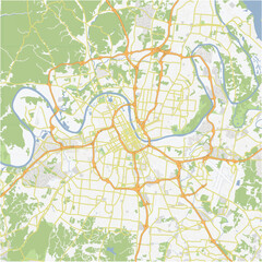 Road map of Nashville in Tennessee.. Contains layered vector with roads water, parks, etc.