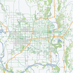 Road map of Omaha in Nebraska. Contains layered vector with roads water, parks, etc.