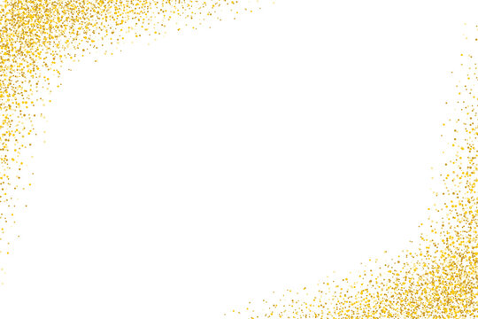 Gold glitter dust mockup frame border isolated on transparent white background. Celebratory glitter dots dust particles. Golden Rectangle dust  shining, Luxury events decoration design elements, PNG