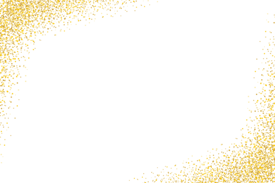 Gold glitter dust mockup frame border isolated on transparent white background. Celebratory glitter dots dust particles. Golden Rectangle dust  shining, Luxury events decoration design elements, PNG