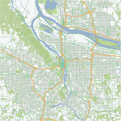 Road map of Portland in Oregon. Contains layered vector with roads water, parks, etc.
