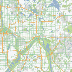 Road map of Saint Paul in Minnesota. Contains layered vector with roads water, parks, etc.