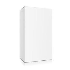 Realistic closed paperboard box mockup. Vector illustration isolated on white background. Taking your 2D designs into 3D. Can be use for medicine, food, cosmetic and other. EPS10.