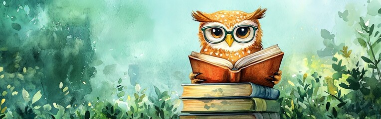 Wise Owl Immersed in Book Knowledge