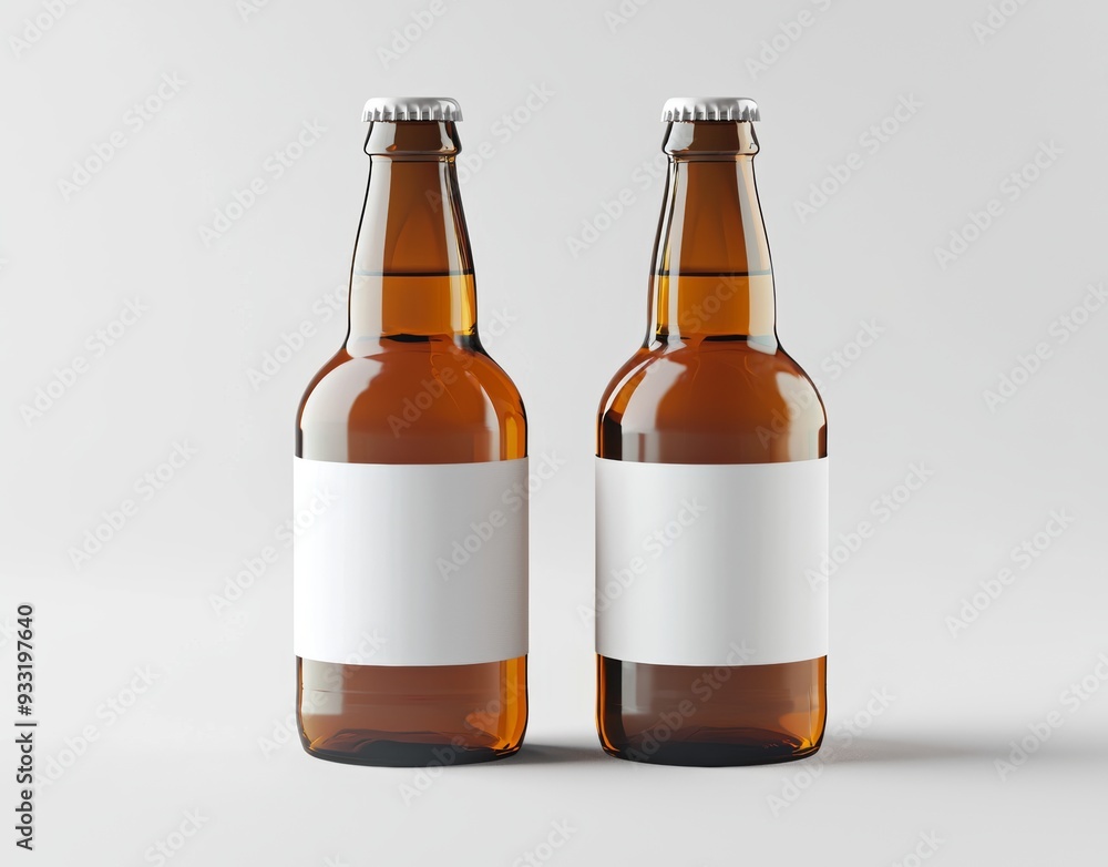 Poster cold wet beer flask template front view. beer bottle label branding. blank beer bottle mockup isolat