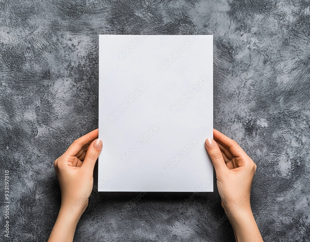 Poster holding a blank brochure booklet. pamphlet presentation. hand holding a brochure booklet. a man show