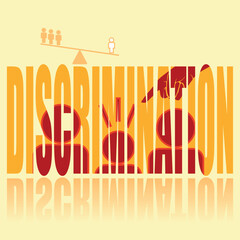 Discrimination poster. Vector poster on a social theme. Word discrimination on orange background with reflection.