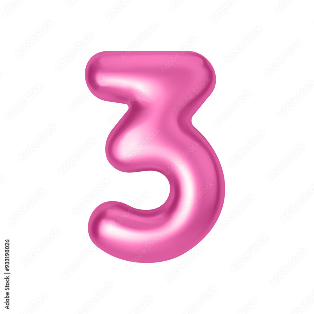 Aufkleber pink metallic number 3. foil and latex balloon number three in 3d style. realistic design elements i