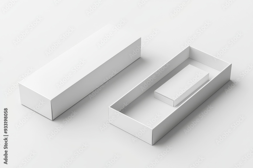 Aufkleber Smart phone box mock-up set in white carton. Mock-up of rectangular cardboard case for product. Design of closed shoe package isolated on white background. Product package for smartphone store.